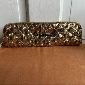 New MAC Cosmetics Gold sequin with interior black Makeup Brush Bag Cosmetic Case